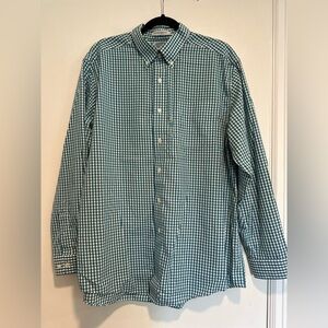 LL Bean Men’s L Dress Shirt Small Checker Teal & White Wrinkle Resist. reg. fit